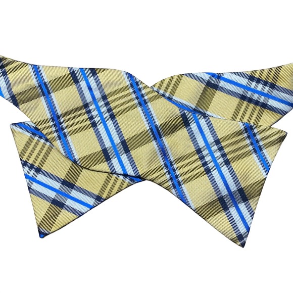 Tommy Hilfiger Other - Tommy Hilfiger Mens‎ Yellow Blue Plaid Silk Self Tie Bow Tie Adjustable
